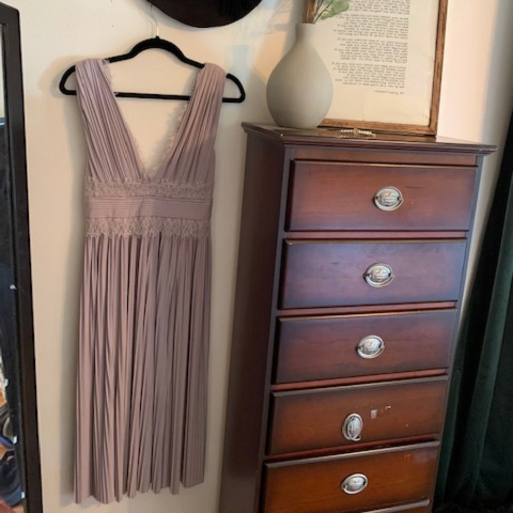 Lilac Lace Midi Wedding Guest Dress